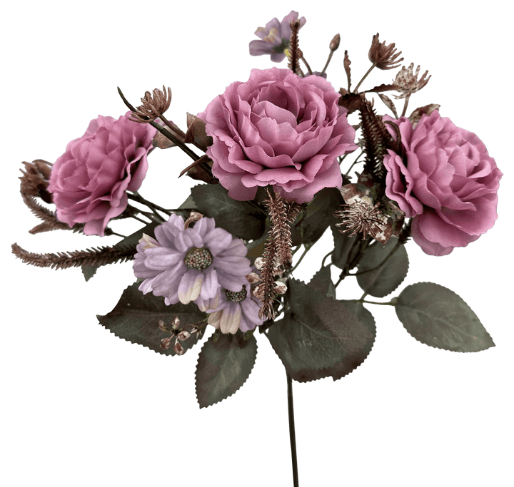 Artificial Pink Rose Bush - 15"