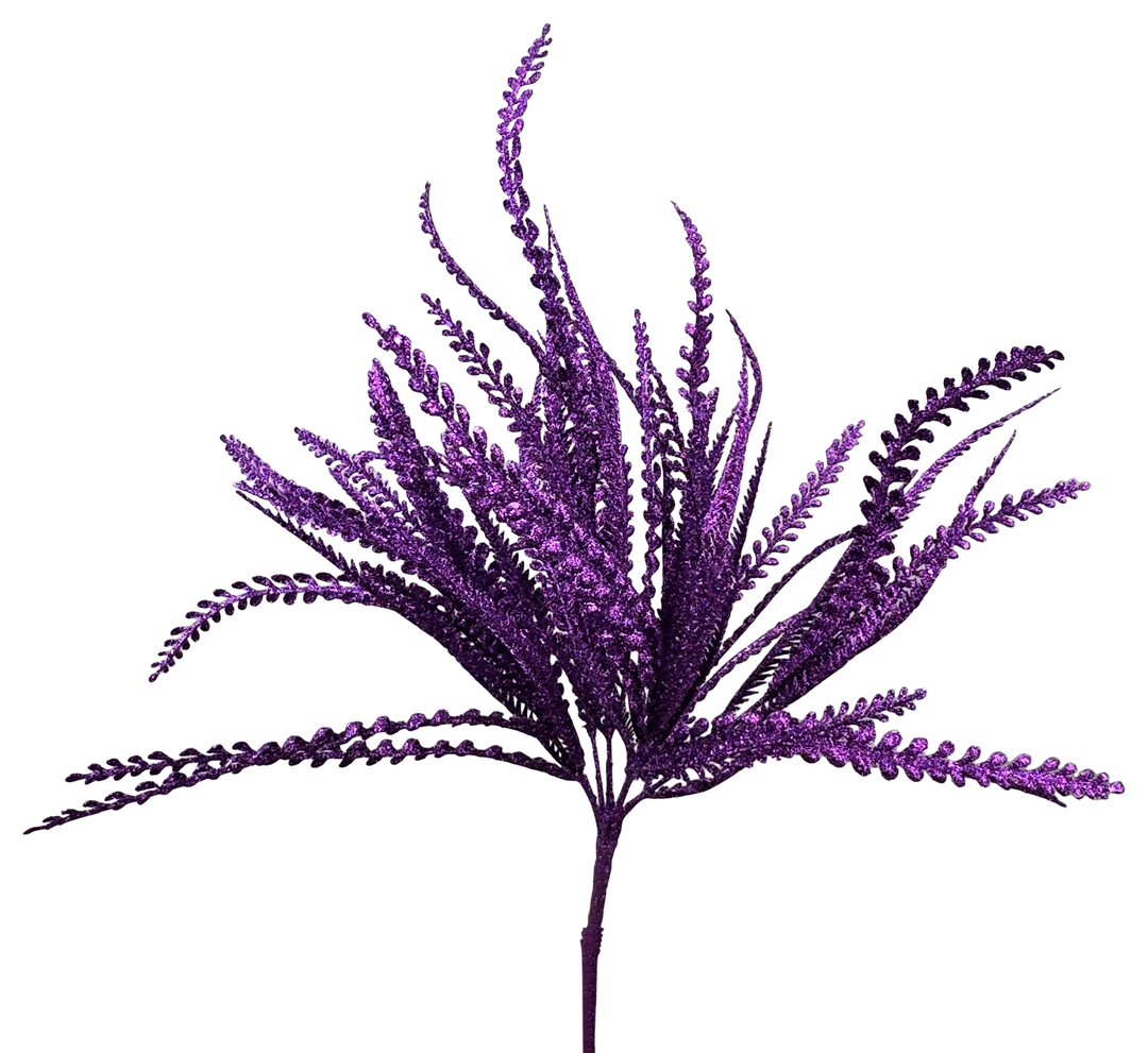 Artificial Purple Glitter Leaves Bush - 19"
