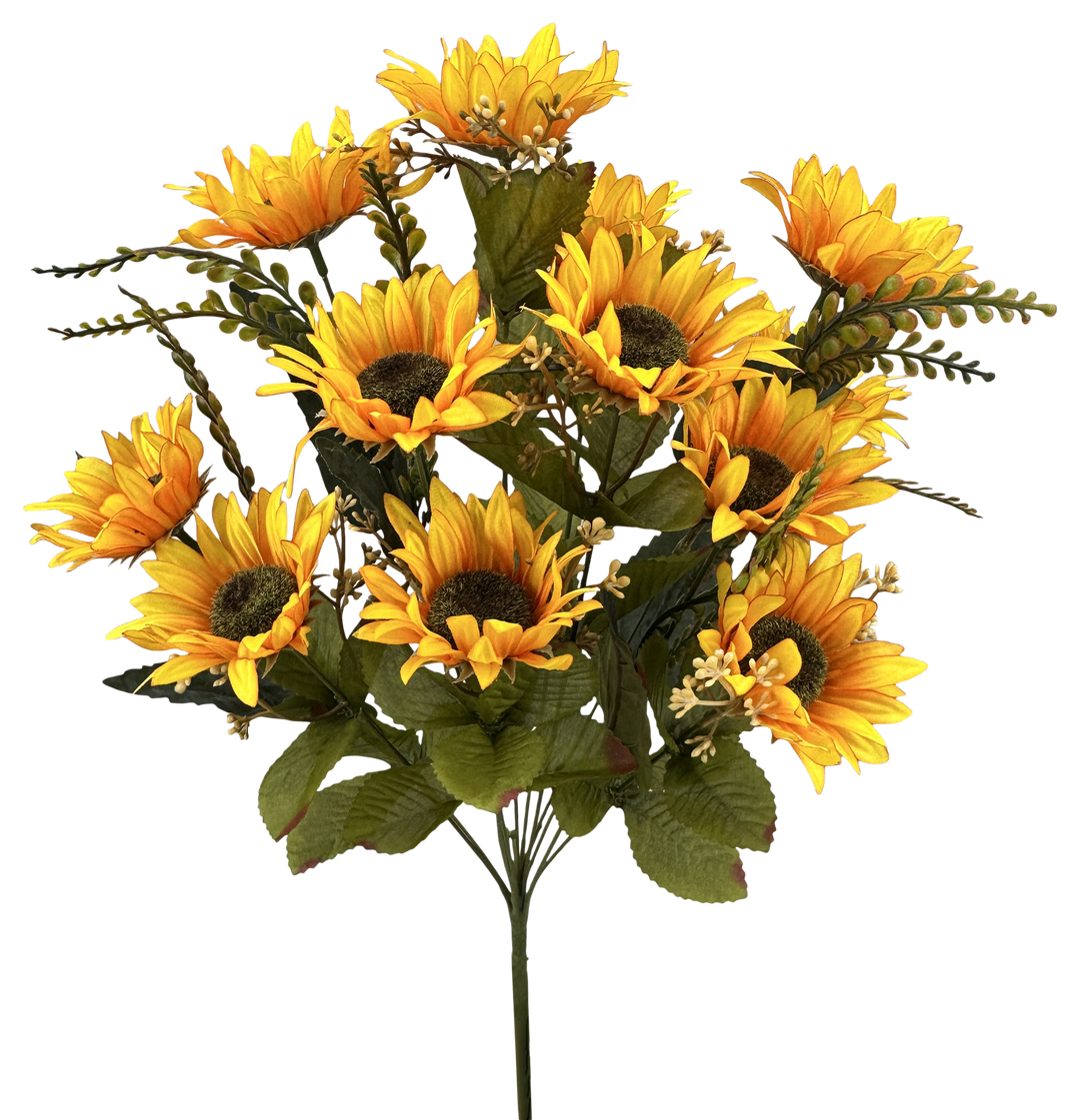 Artificial Gold & Yellow Sunflower Bush - 19"