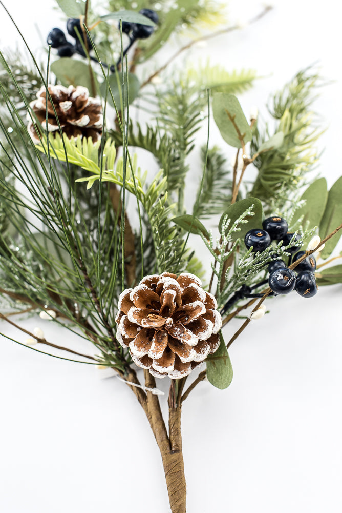 Artificial Frosted Pine Eucalyptus Pinecone & Blueberry Spray - 32"