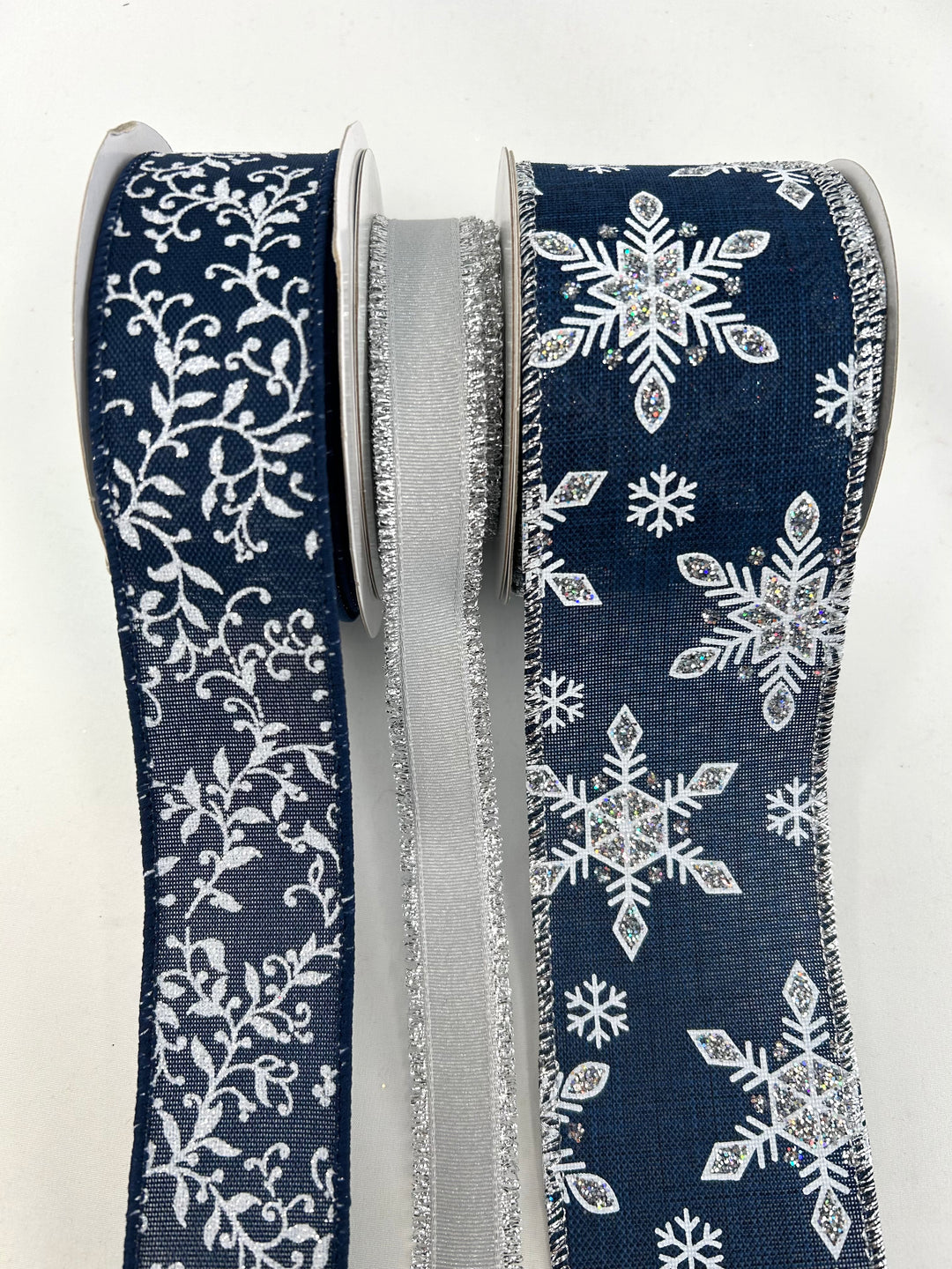 Winter Navy Blue And Silver Bow Bundle x 3 Ribbons