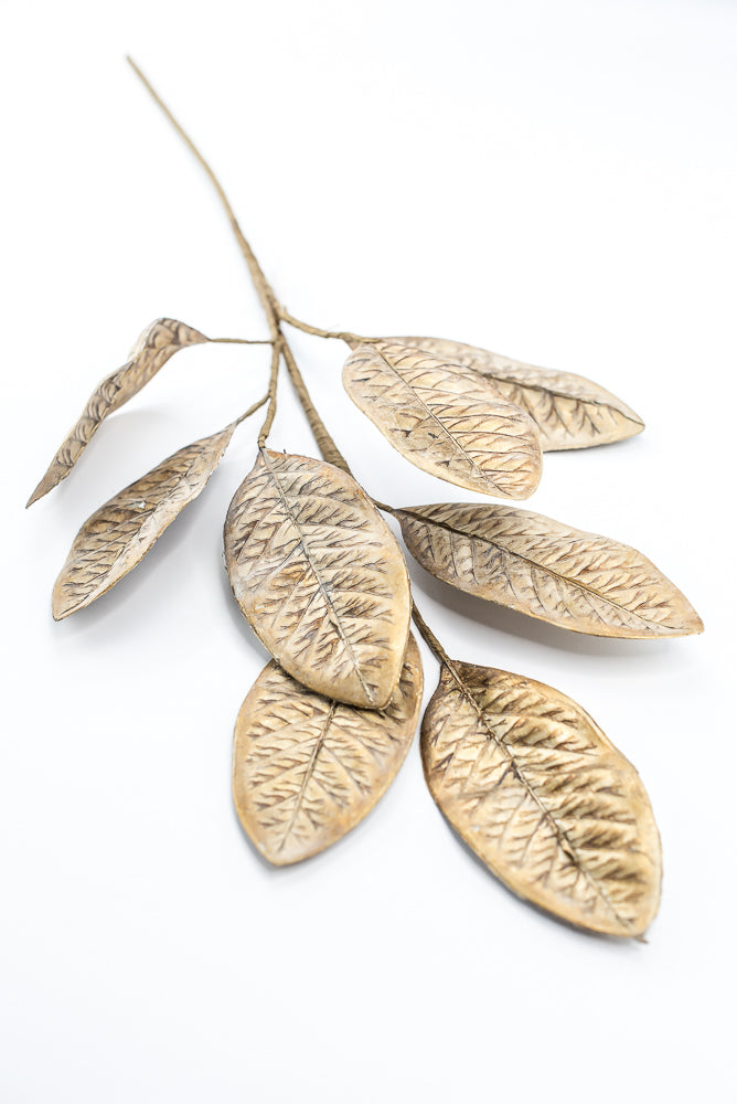 Artificial, Aged Gold, Magnolia Leaf Spray - 30"