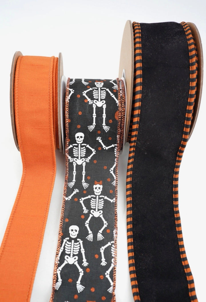 DIY ribbon bow bundle - Skeleton Halloween x 3 ribbons