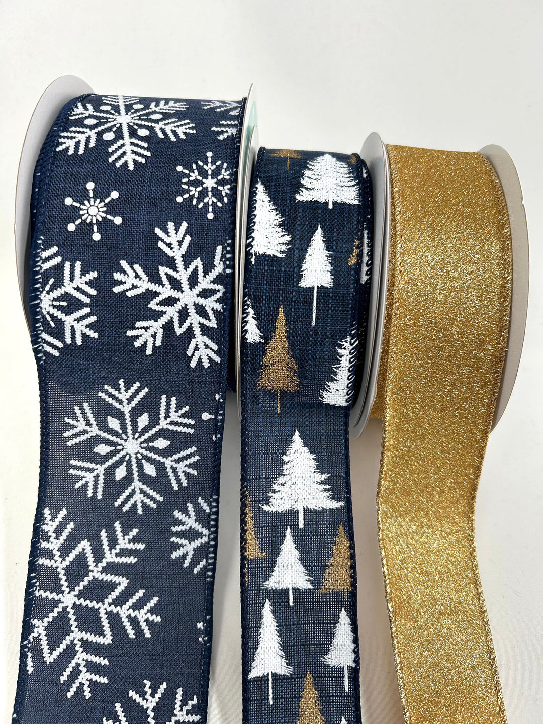 Winter Navy Blue And Gold Bow Bundle x 3 Ribbons