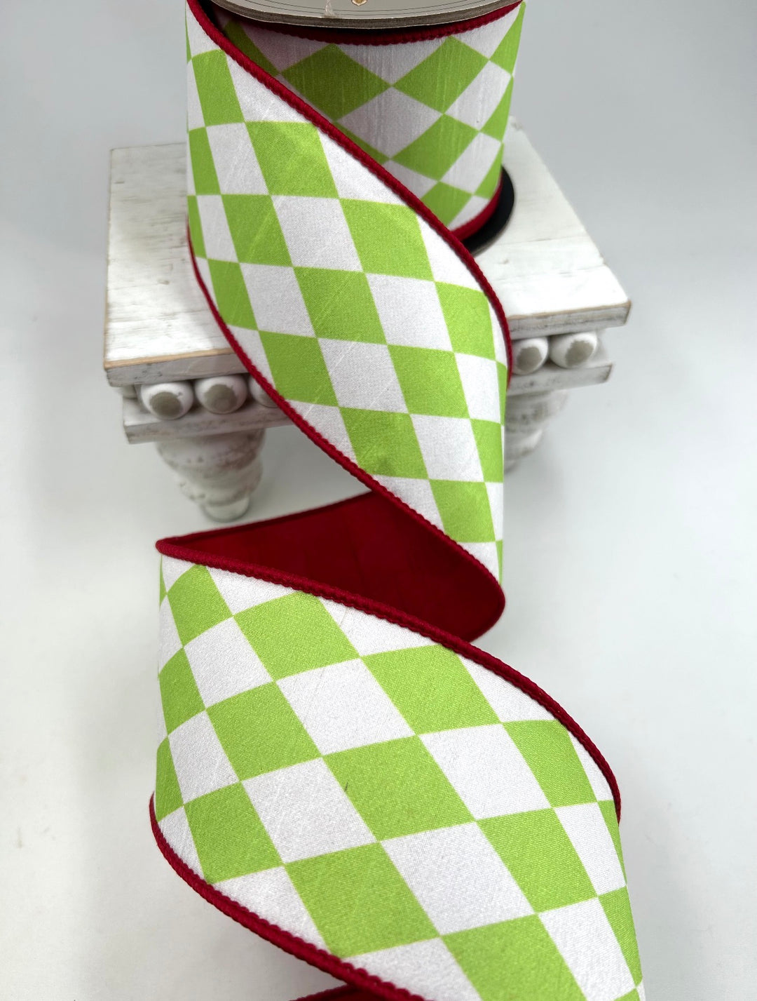 D Stevens Harlequin Red And Lime Wired Ribbon 3”