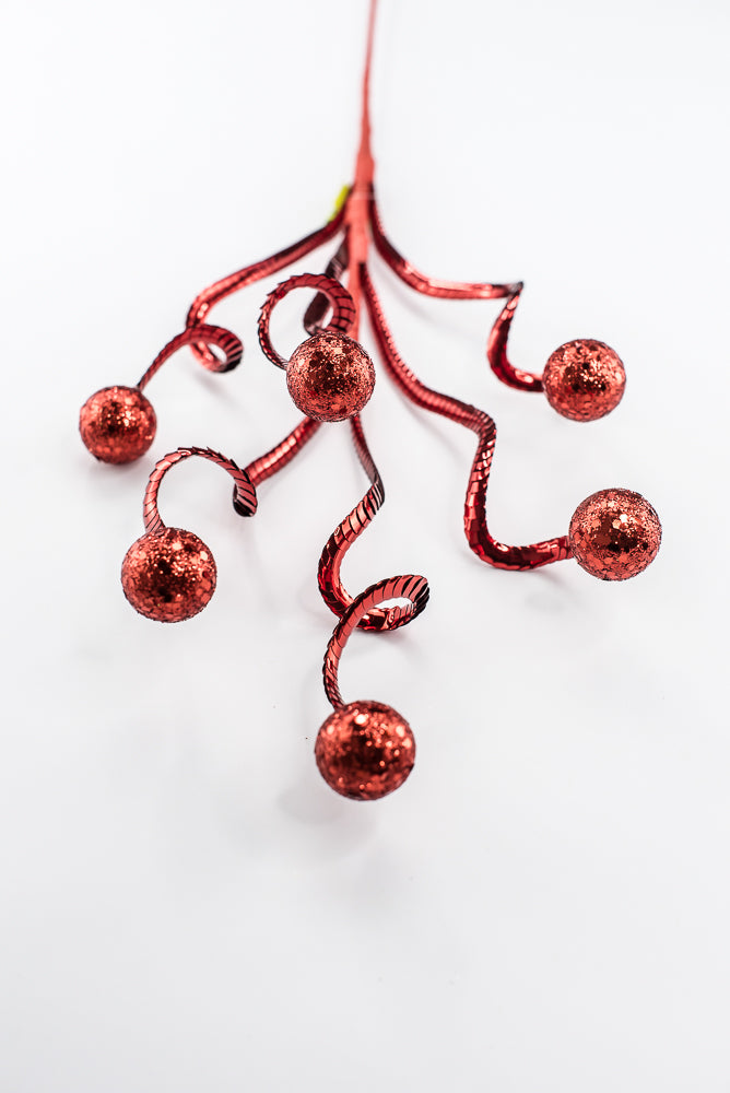 Artificial Red Ball Spring Spray - 25"