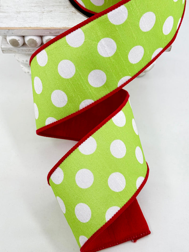 D Stevens Polka Dot Red And Lime Wired Ribbon 3”