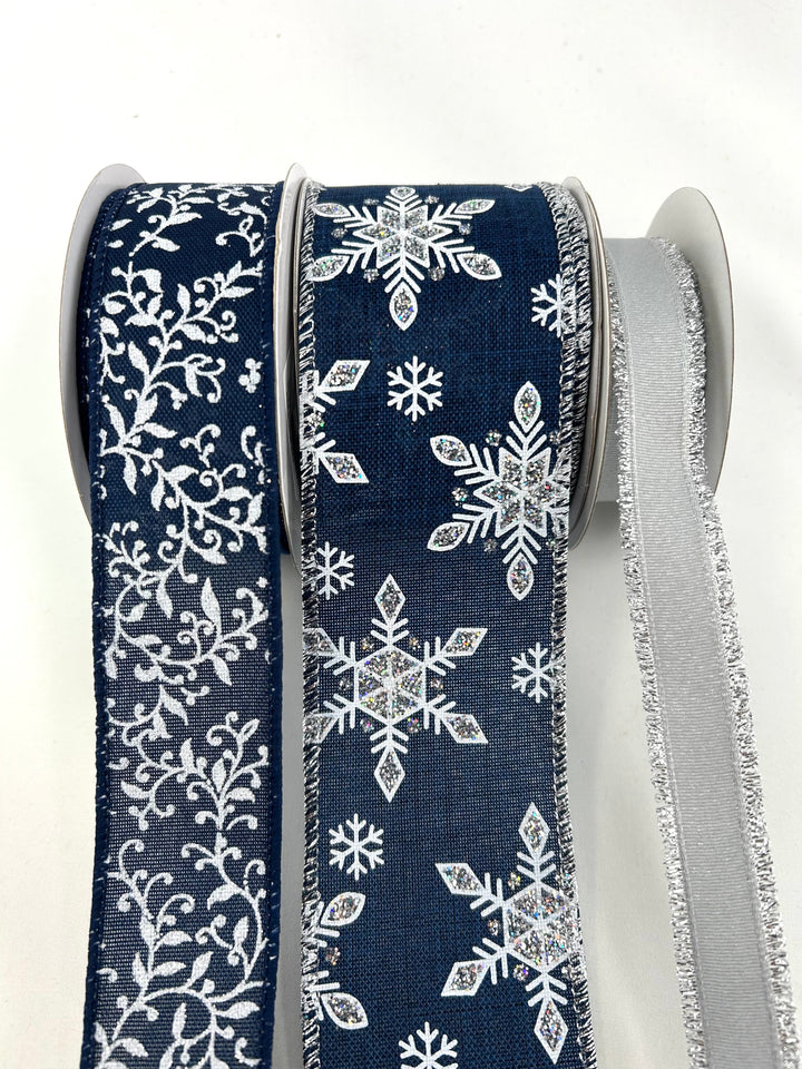 Winter Navy Blue And Silver Bow Bundle x 3 Ribbons