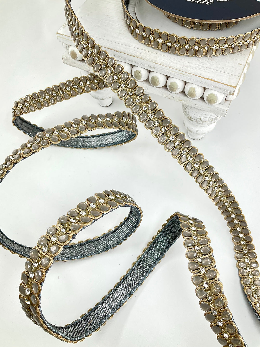 Pewter Pendeloque Farrisilk Wired Ribbon - 1"