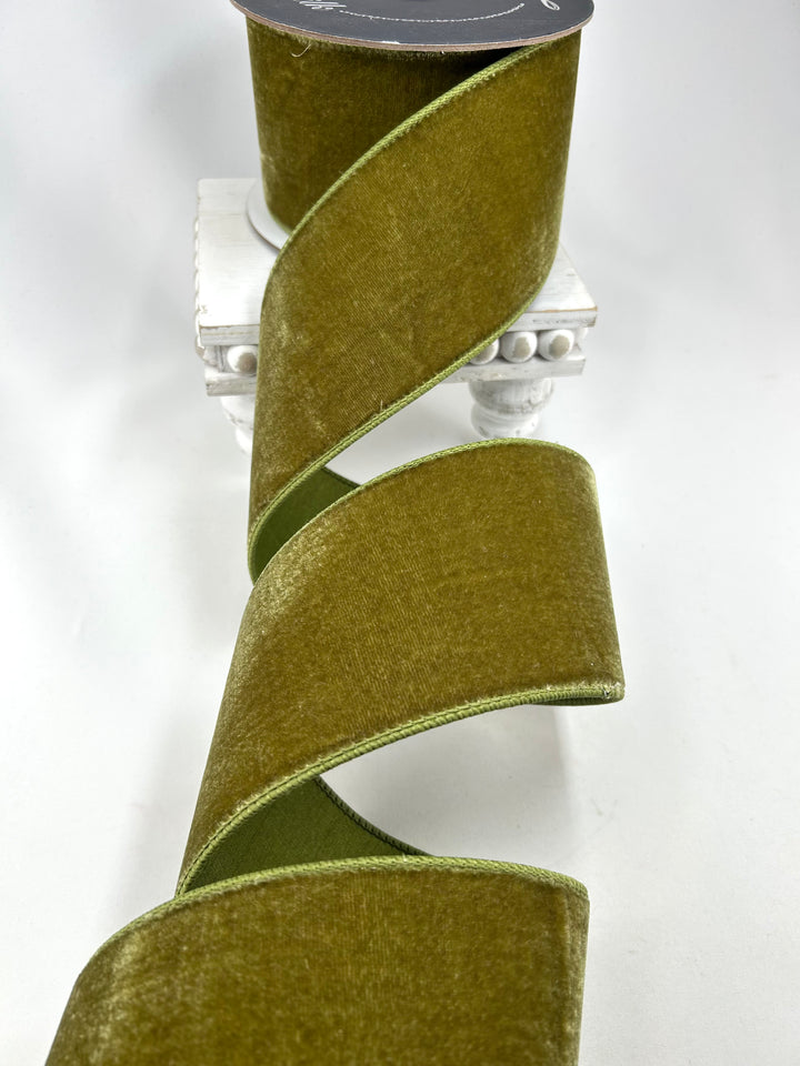 Farrisilk Olive Velvet Wired Ribbon - 4"