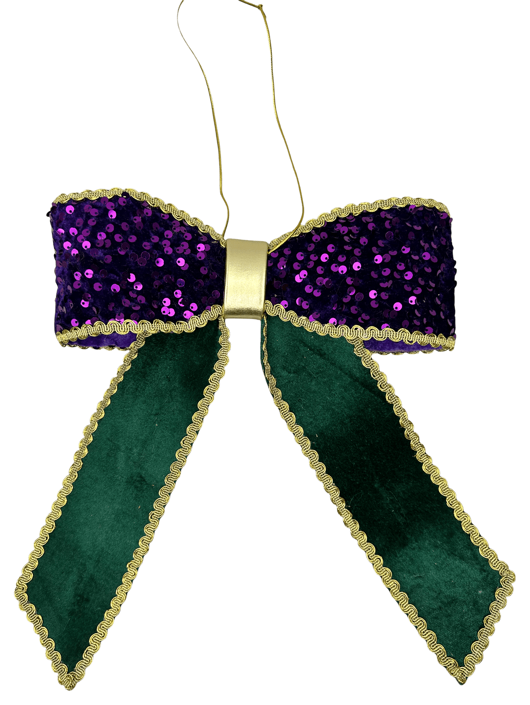 Purple & Green Sequin Velvet Bow - 12"