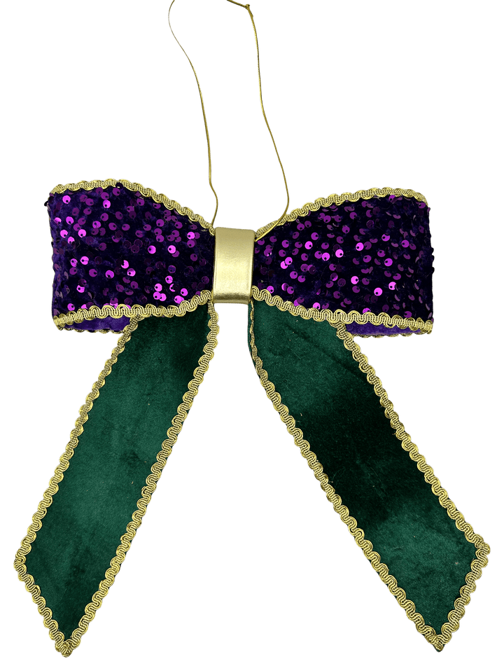 Purple & Green Sequin Velvet Bow - 12"