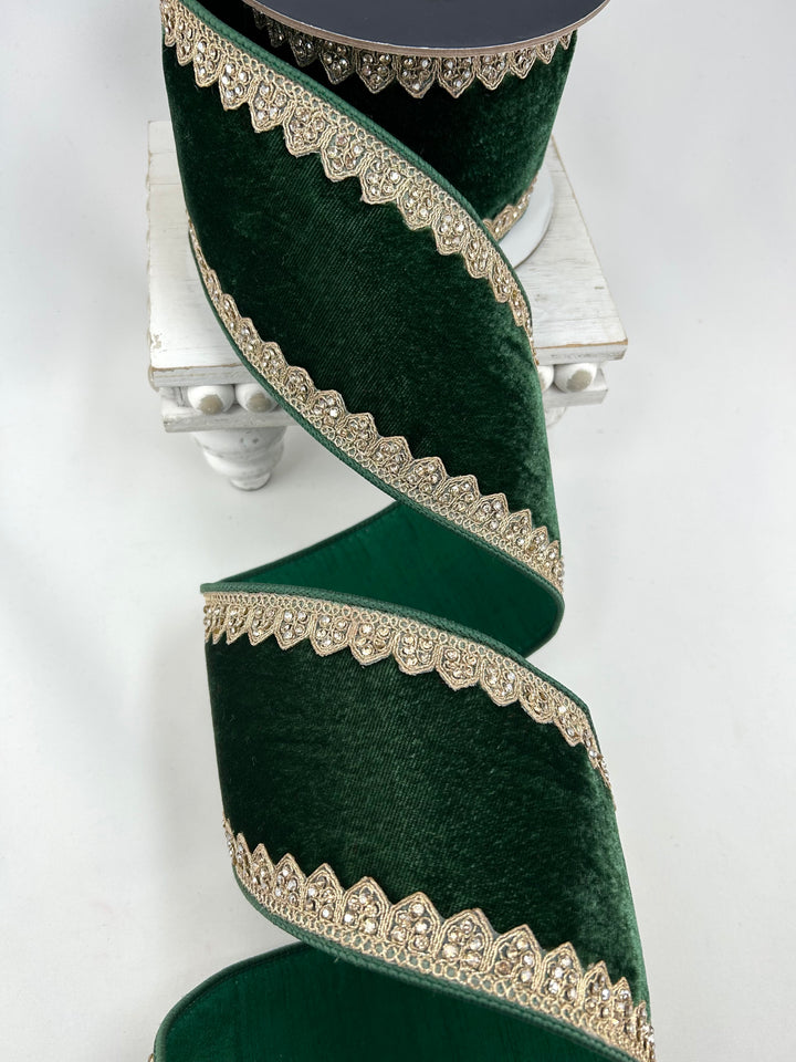 Farrisilk Dark Pine Sherwood Forest Wired Ribbon - 4"