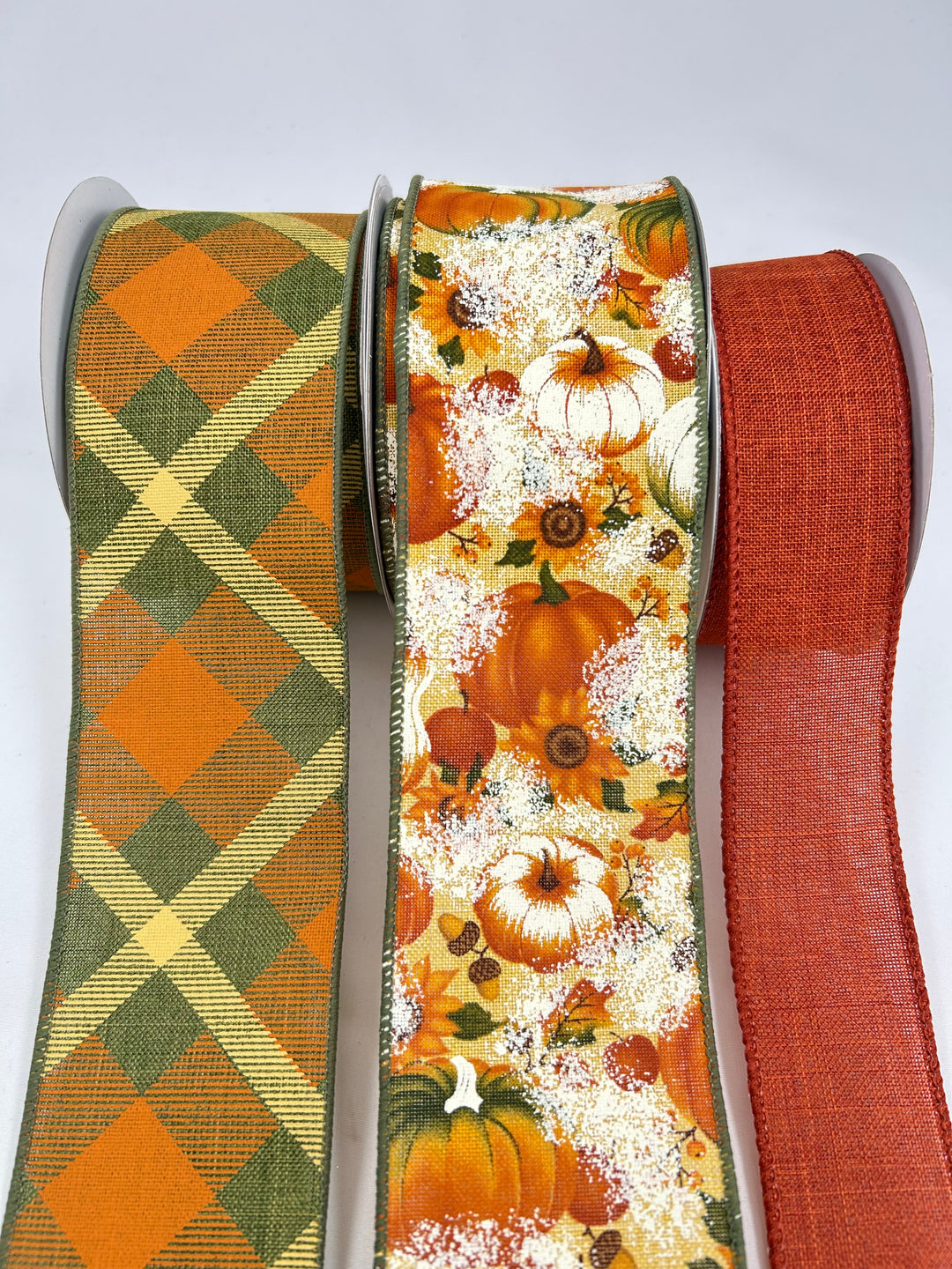 Green And Rust Pumpkin Bow Bundle x 3 Ribbons