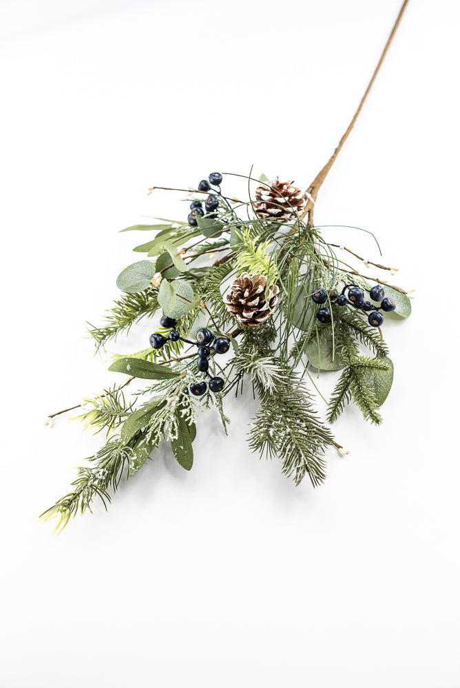Artificial Frosted Pine Eucalyptus Pinecone & Blueberry Spray - 32"