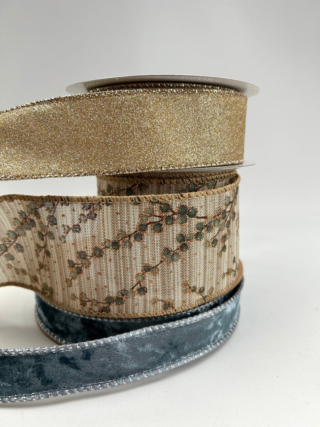 Champagne And Dusty Blue Bow Bundle x 3