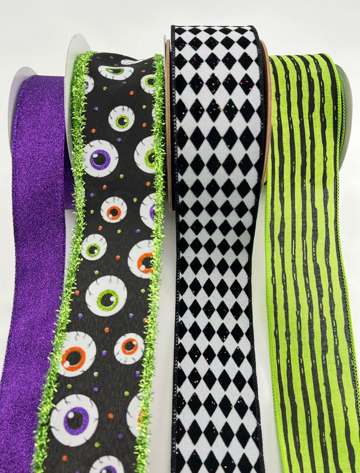 DIY bow bundle - Diamond eyeballs Halloween x 4 ribbons