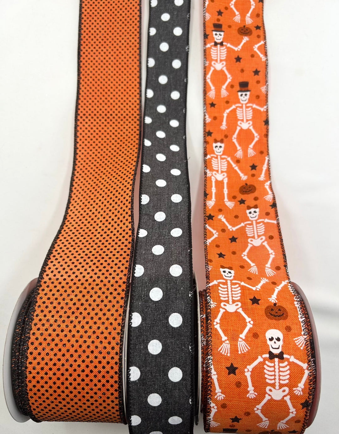 DIY ribbon bow bundle - Orange Skeleton Halloween x 3 ribbons