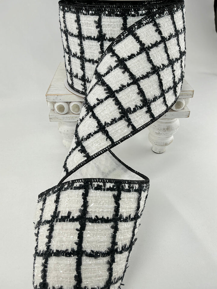 Farrisilk Black and White Elegant Noir 4” wired ribbon