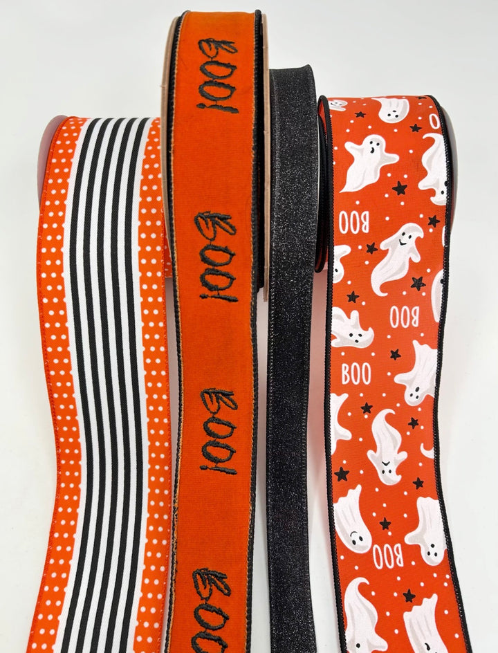 DIY ribbon bow bundle - Ghost Halloween x 4 ribbons