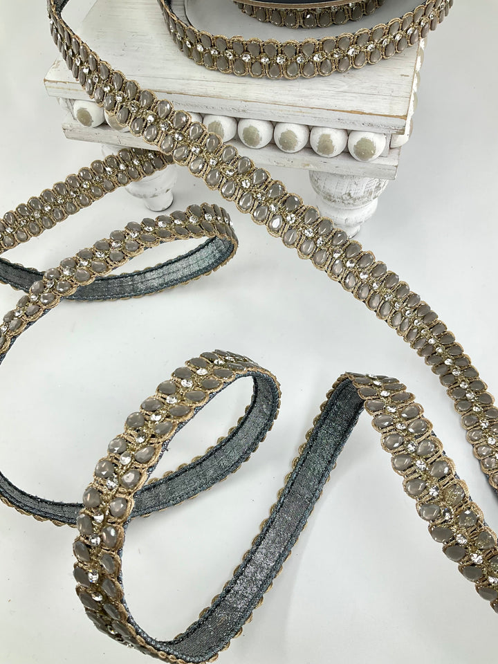 Pewter Pendeloque Farrisilk Wired Ribbon - 1"