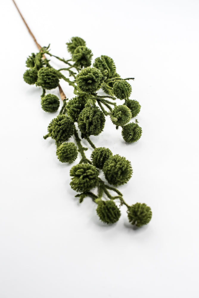 Green Moss Pom Pom Twig Spray