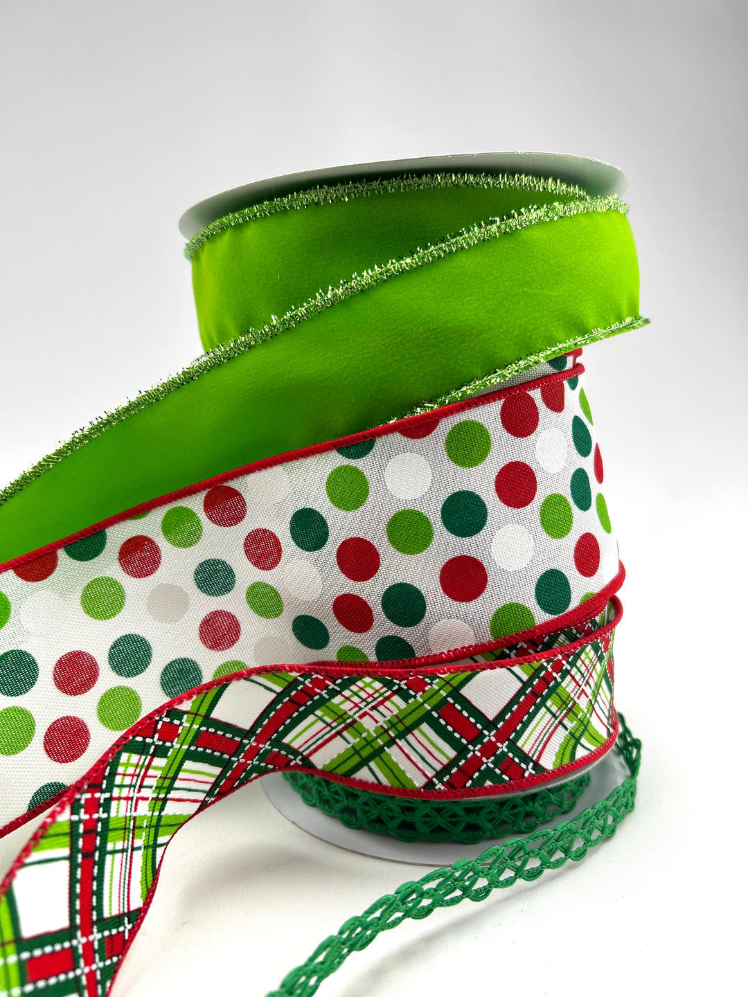 Christmas Red & Green Bow Bundle x 4 Wired Ribbons