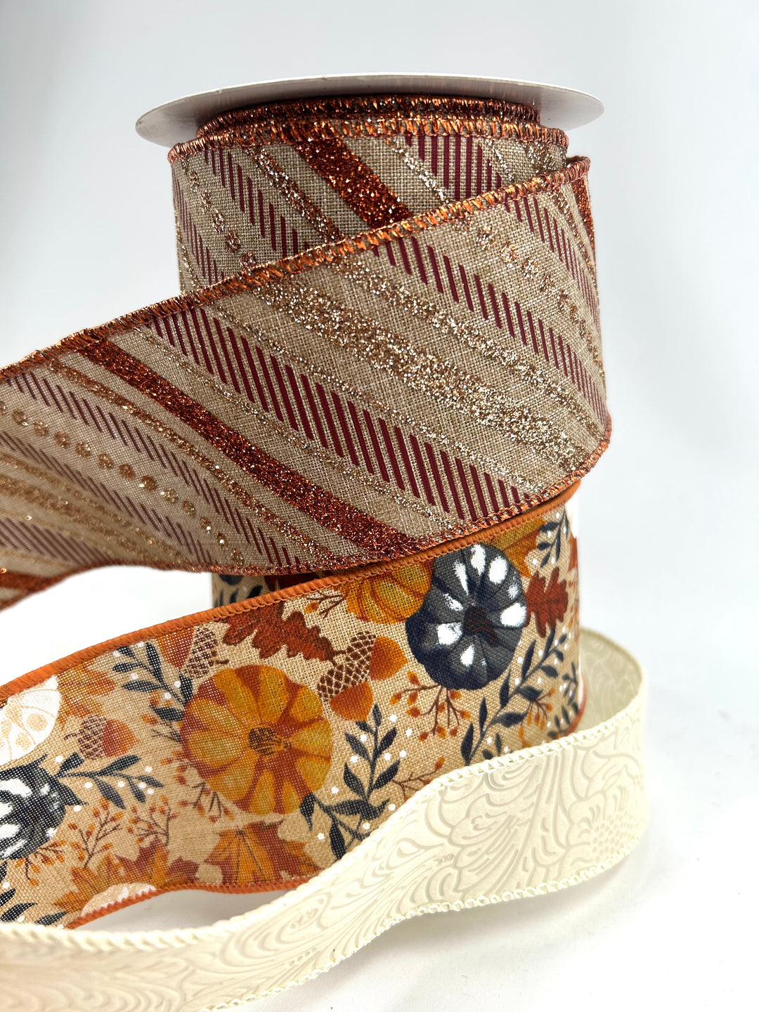 Pumpkins, Copper Stripe, Bow Bundle x 3 Ribbons
