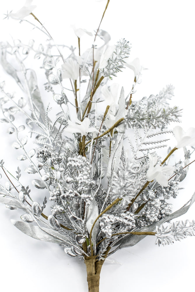 Christmas Fern and berry spray - silver 63526