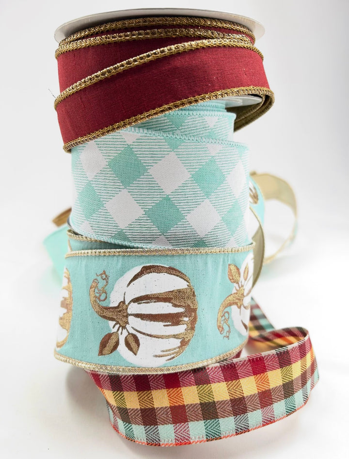 Mint And Copper Pumpkin Bow Bundle x 4 Ribbons