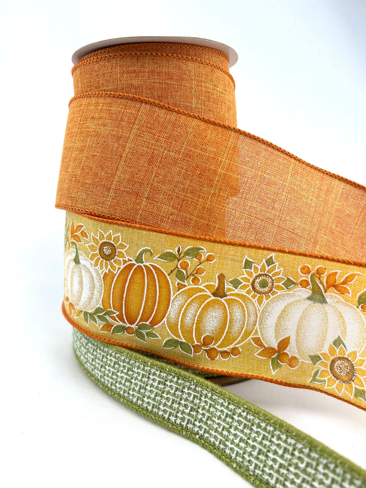 Green And Talisman Pumpkin Bow Bundle x 3 Ribbons
