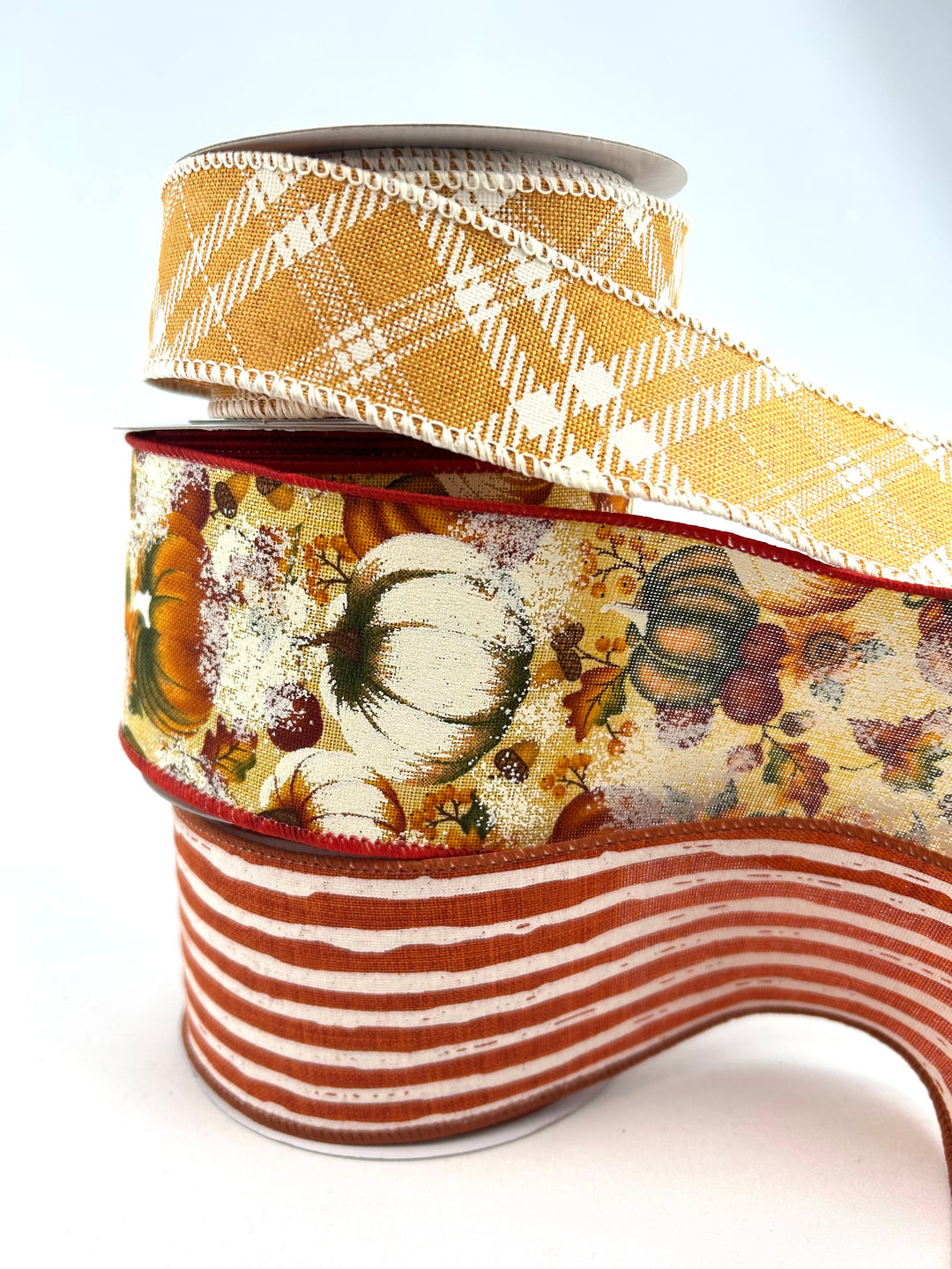Pumpkins Plaid Bow Bundle x 3 Ribbons