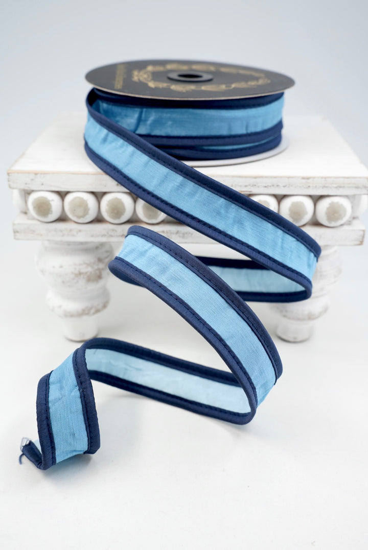 John Mark, Blue & Royal Taffeta Piping Wired Ribbon - 1"