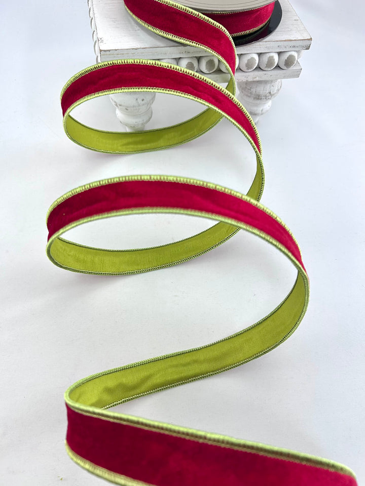 D Stevens Red & Green Velvet Wired Ribbon 1.5”