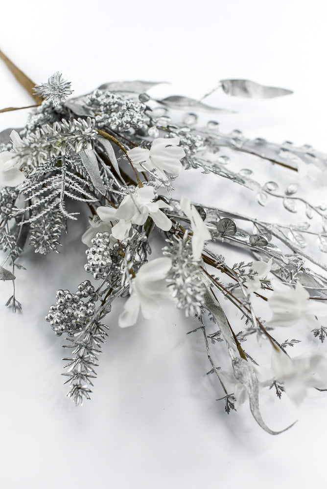 Christmas Fern and berry spray - silver 63526
