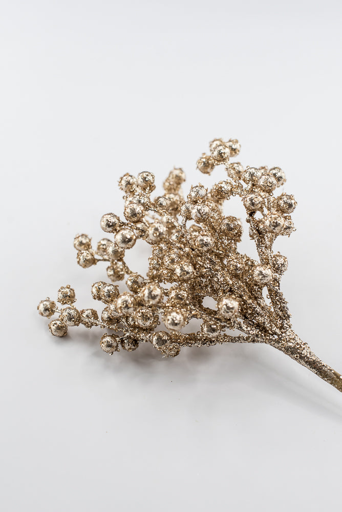 Artificial Champagne Sparkly Berry Bush - 12"