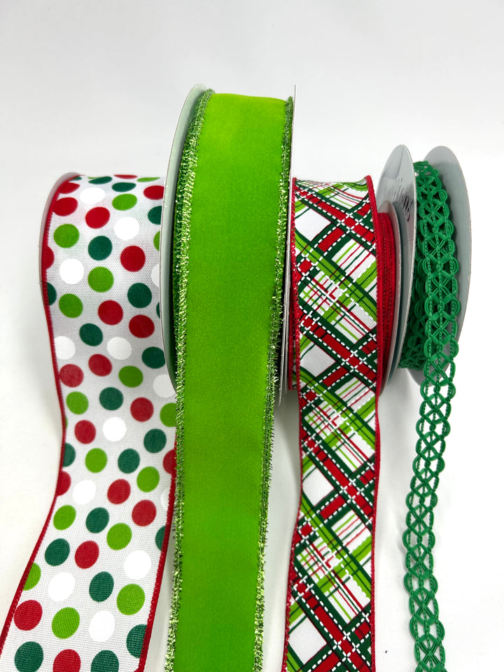 Christmas Red & Green Bow Bundle x 4 Wired Ribbons