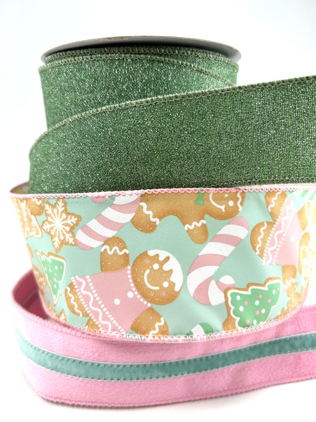 Pink Mint Gingerbread Bow Bundle x 3 Wired Ribbons