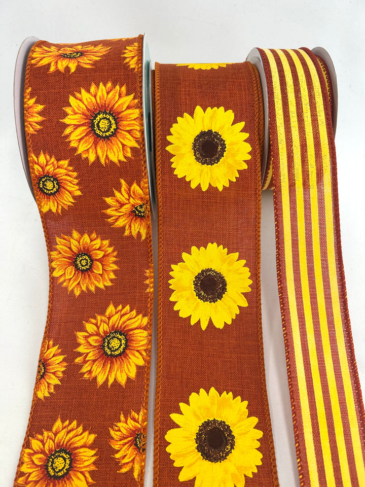 Rusty Sunflower Bow Bundle x 3 Ribbons