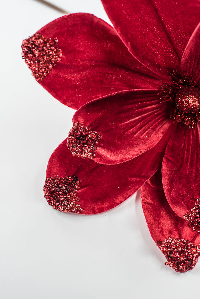 Artificial Red Velvet Magnolia Spray - 21"