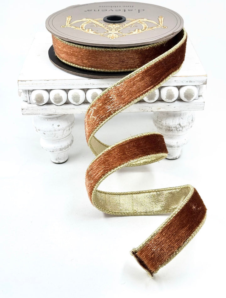 D Stevens Ice Velvet Copper Wired Ribbon 1”