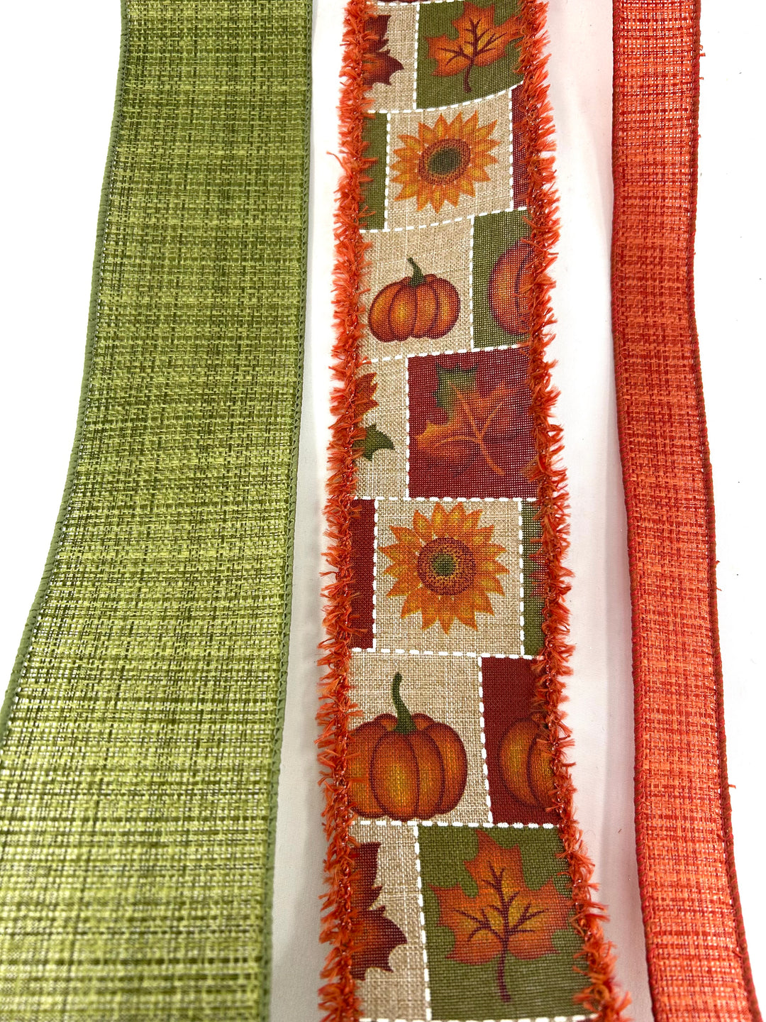 Fuzzy Edge Pumpkin Block Bow Bundle x 3 Ribbons