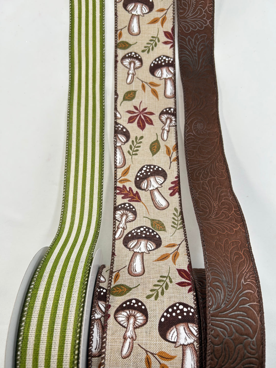 Brown Natural Mushrooms Bow Bundle x 3 Wired Ribbons
