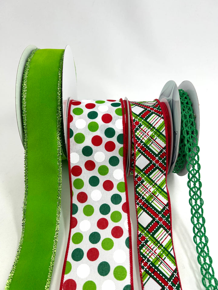 Christmas Red & Green Bow Bundle x 4 Wired Ribbons