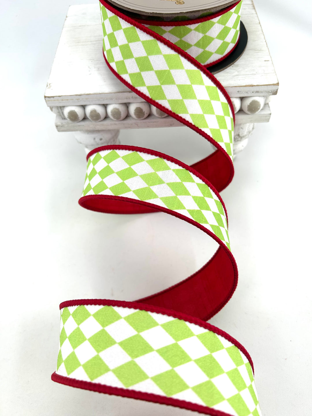 D Stevens Harlequin Red Wired Ribbon 1.5”