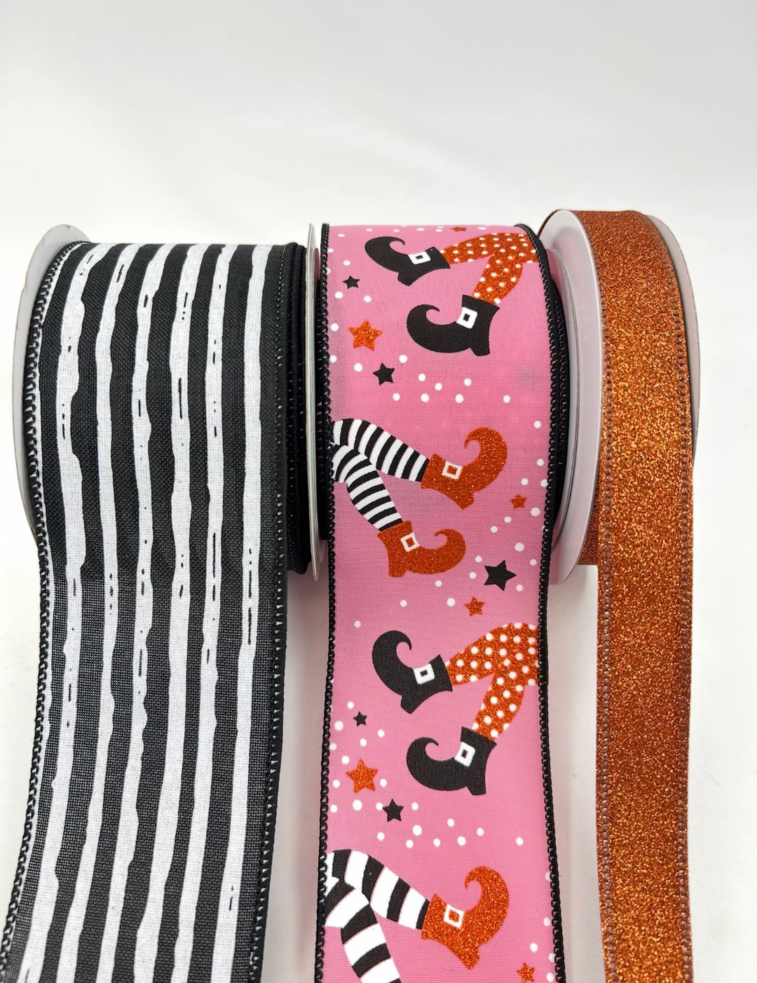 DIY ribbon bow bundle - pink Witch Halloween x 3 ribbons