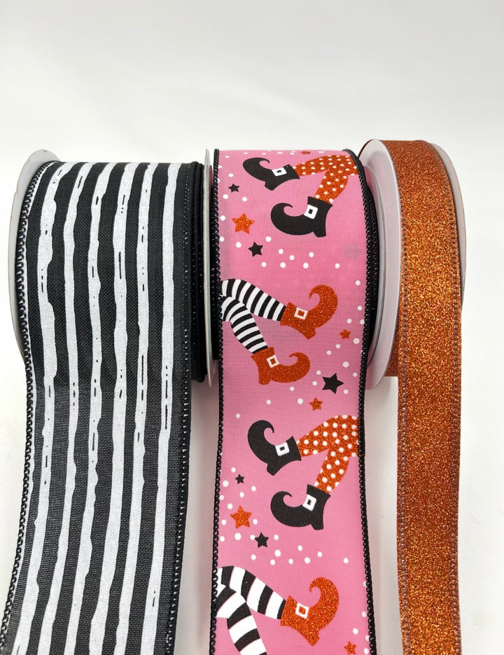 DIY ribbon bow bundle - pink Witch Halloween x 3 ribbons
