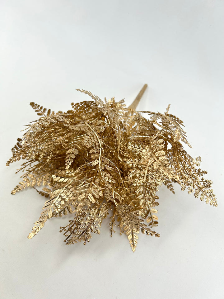 Gold Metallic Fern Bush - 12"