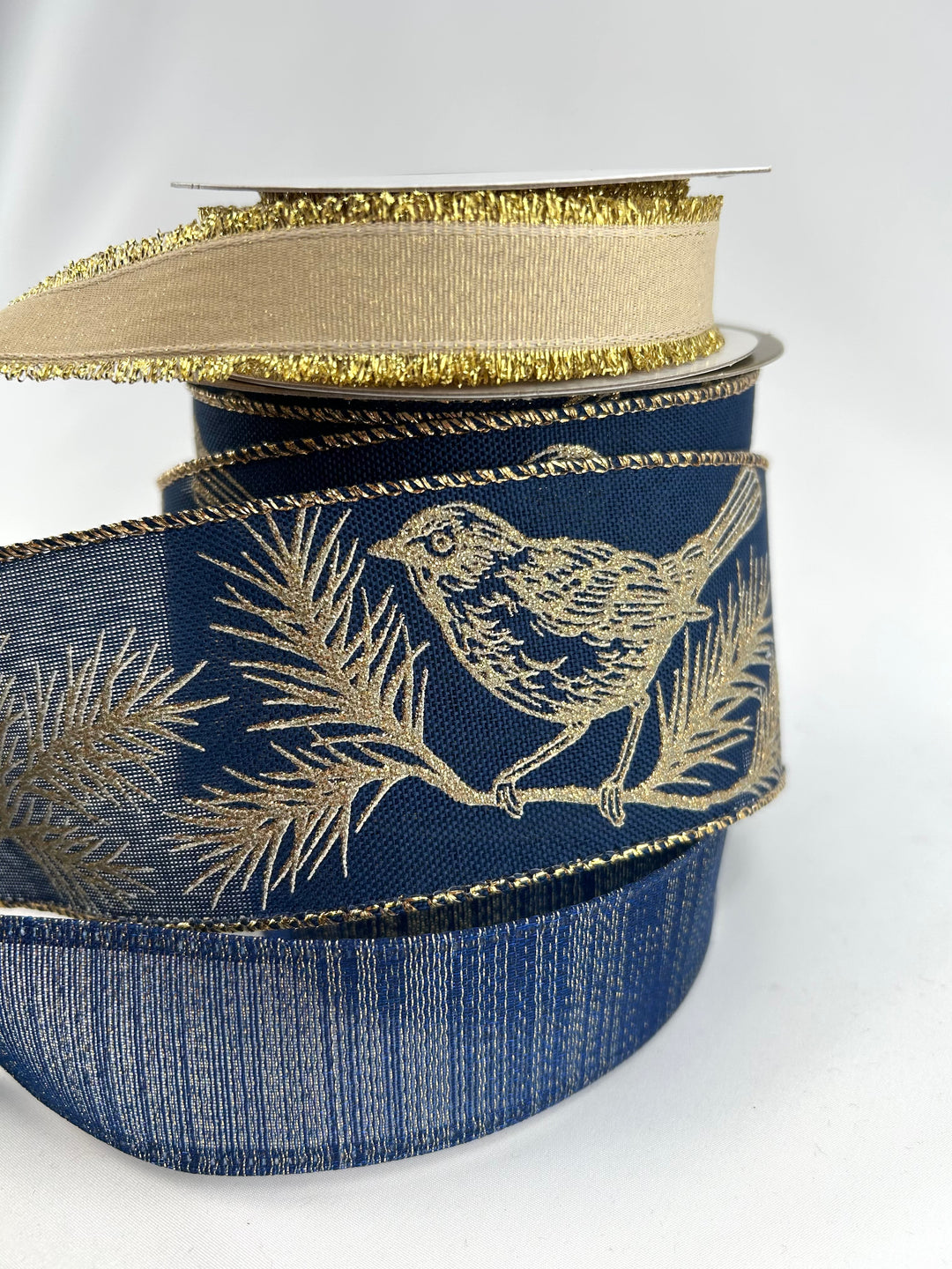 Navy Blue And Golden Bird Bow Bundle x 3 Ribbons