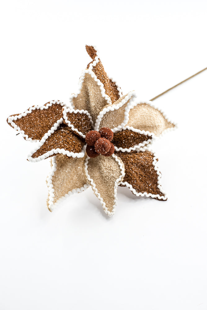 Artificial Jute Chenille Gingerbread Poinsettia Stem - 24"